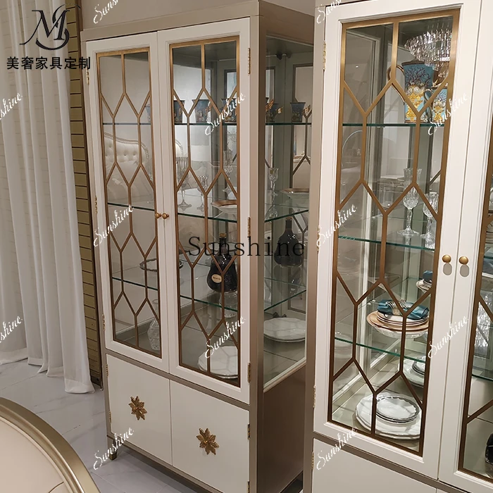 

French solid wood glass wine cabinet light luxury living room high-end display integrated storage new models FT