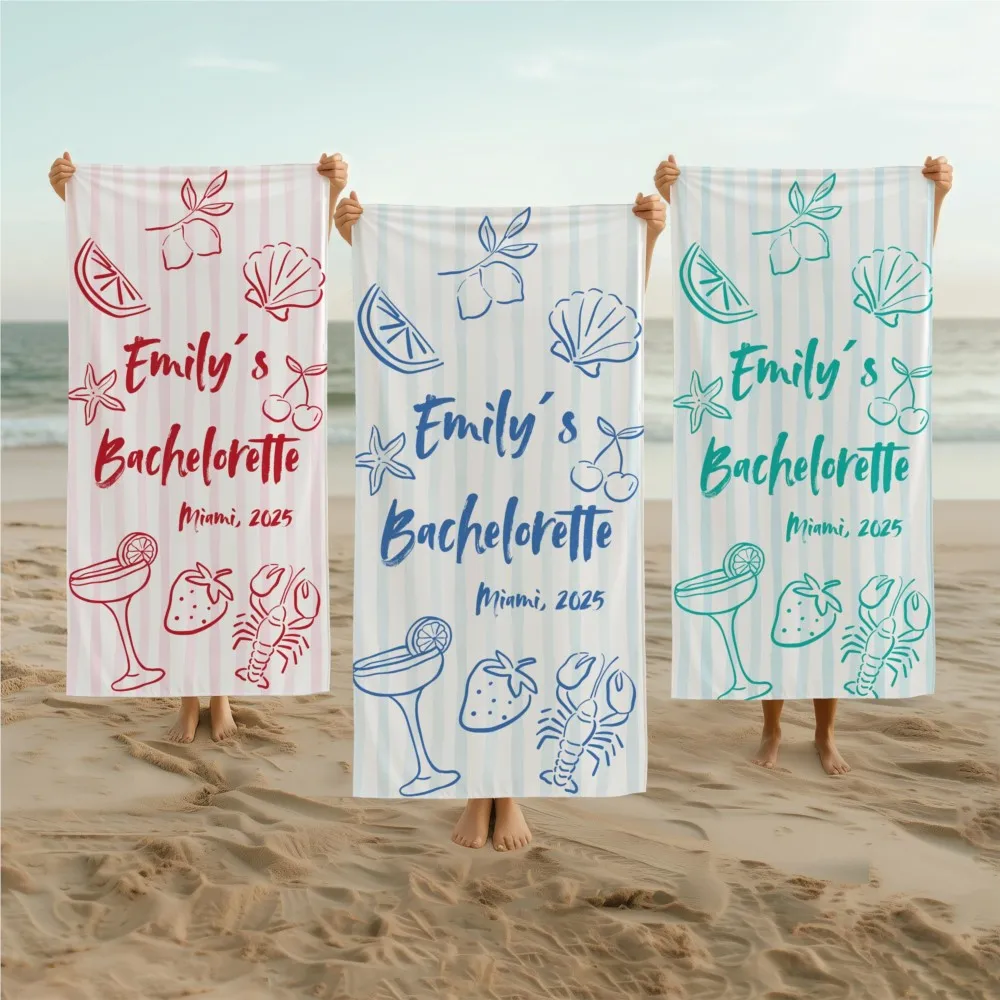 Personalized Striped Beach Towel Custom Name/Logo Oversized Microfiber Towel Summer Party Gift for Beach Swimming Bath Sports