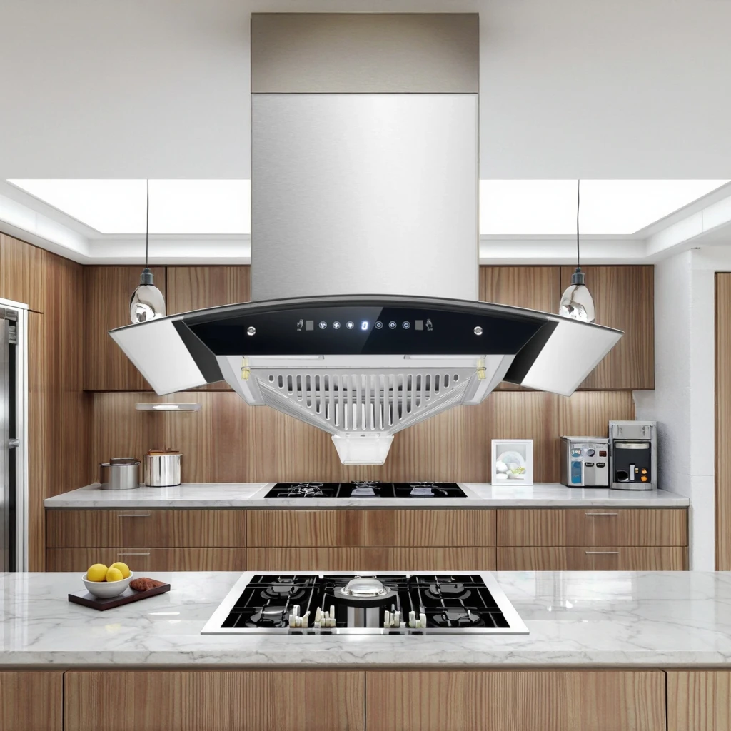 

Современный дизайн, мощная кухонная техника, вытяжка, сенсорный экран, мобильный аксессуар