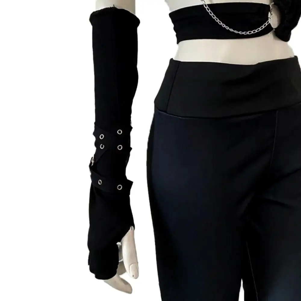 aquecedor-de-braco-gotico-de-meio-dedo-unissex-preto-estilo-punk-com-fivela-manga-protetora-solar-streetwear