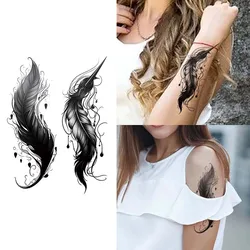 Dark Style Feather Waterproof Temporary Tattoo for Arm and Leg, Long-Lasting, Realistic Fake Tattoo for Men and Women