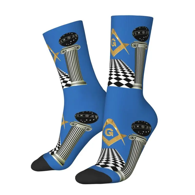 Boaz And Jachin Solomon's Temple Mens Crew Socks Unisex Kawaii Masonic Mason Freemason Spring Summer Autumn Winter Dress Socks