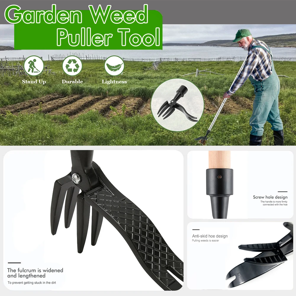Désherbeur manuel à griffes en aluminium, outil flacon de mauvaises herbes debout, désherbeur de racines, remplacement de la tête de désherbage, outil à main pour l'extérieur