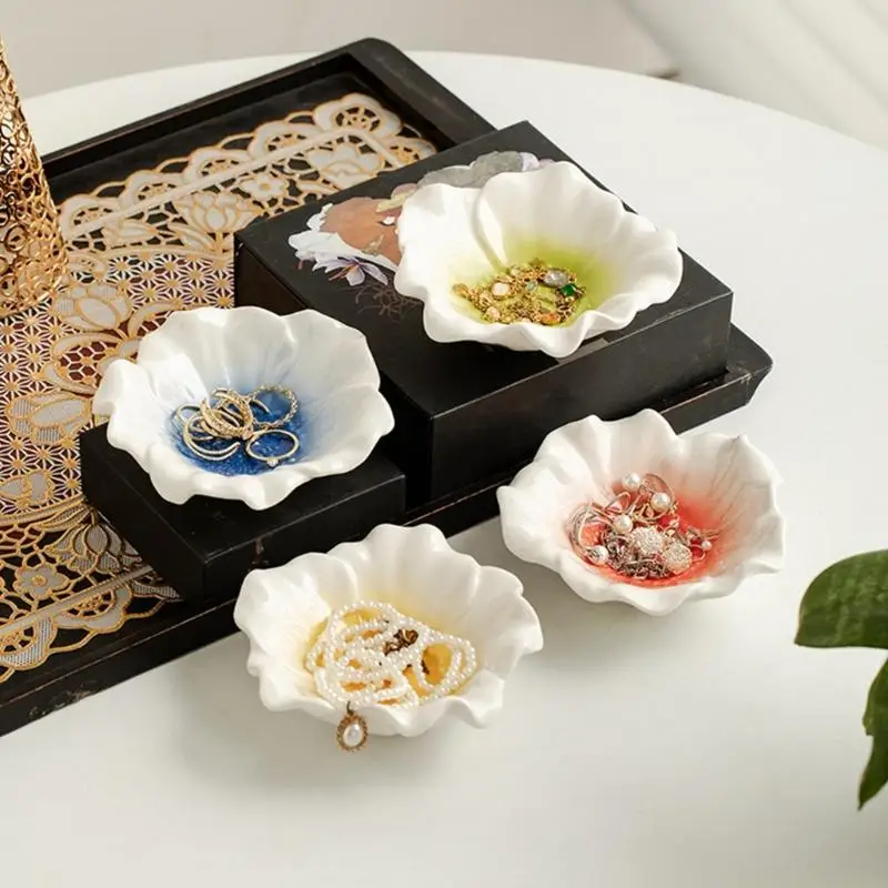 QX2E Simple Ceramic Jewelry Holder for Organizing Rings Earrings Floral Gradient Home Decoration Piece Nonslip Art Tray