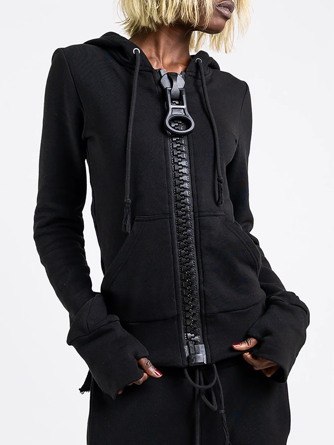 Autumn/Winter Unisex Oversized Zippered Colorblocked Casual Fitted Subculture Punk Harajuku Hoodie