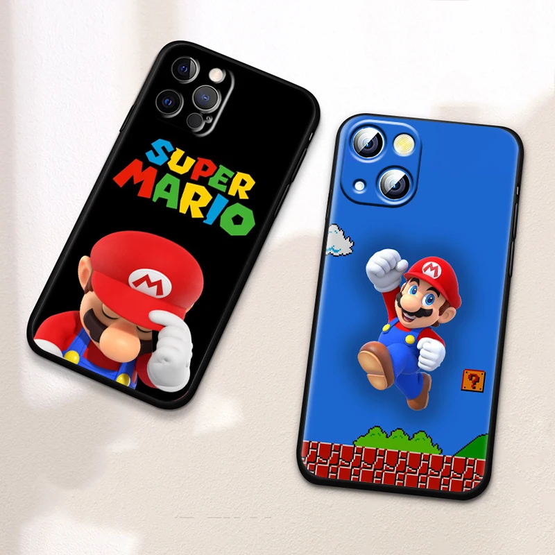 Anime Supers M-Marios Cartoon For iPhone 15 14 13 12 11 XS XR X 8 7 SE Pro Max Plus Mini Black Funda Phone Case