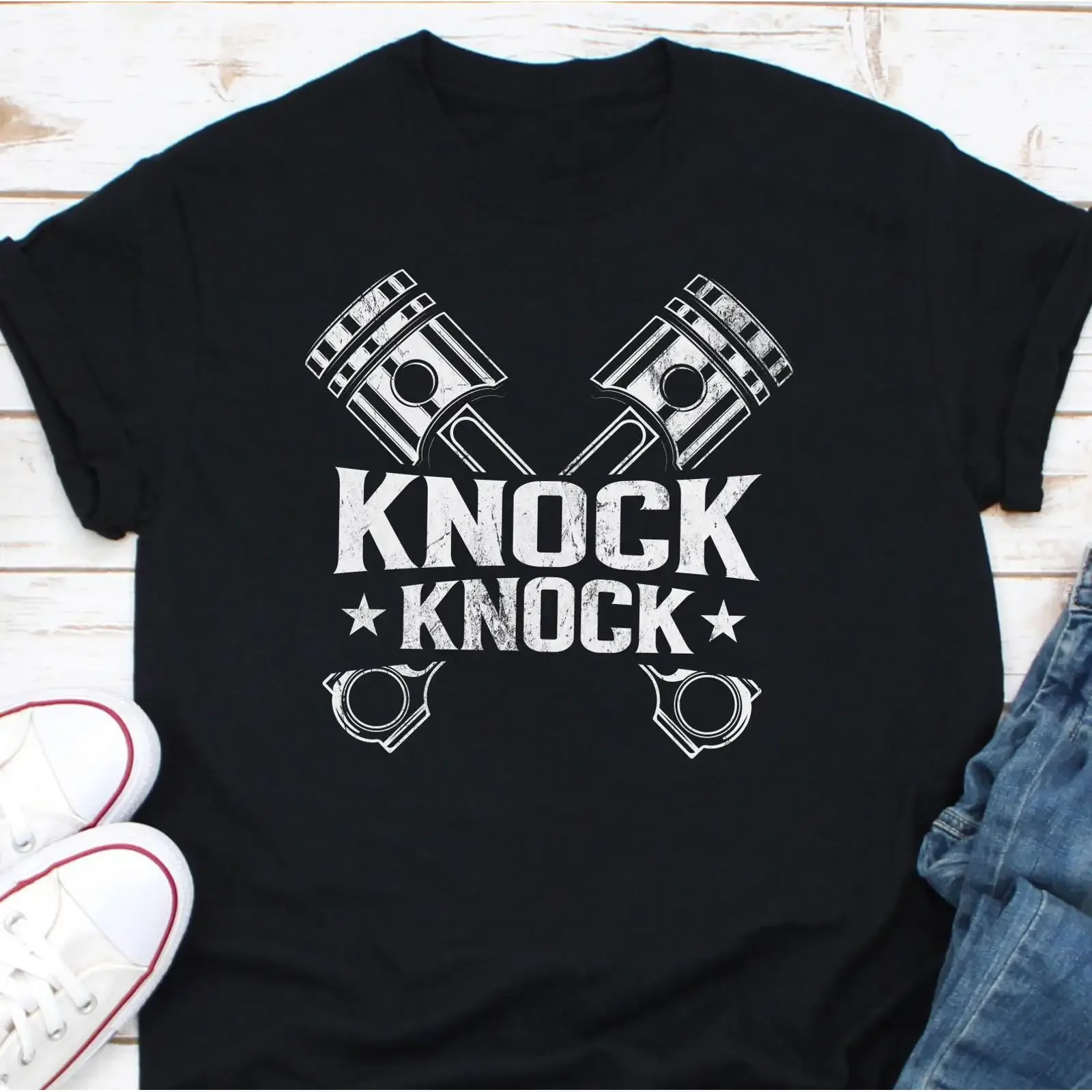 Knock Broken Piston Funny T Shirt Car Lover Mechanic Racecar Enthusiast Auto Parts  vintage Washed Comfortable Breathable