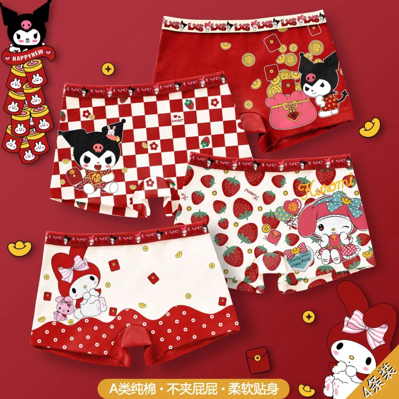 4pcs Sanrio Disney Cotton Underwear Kids Cute Kuromi Anime Print Soft Panties Breathable Cartoon Underwears For Girls