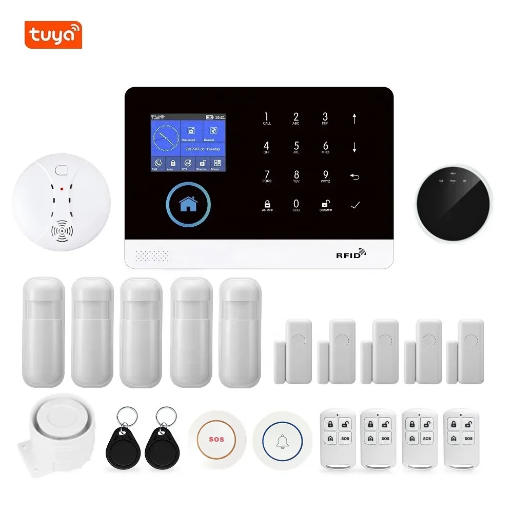 WiFi Wireless DIY Phone Tuya App Alert GSM Smart Home Security Alarm System with Multi Sensors for House Apartment