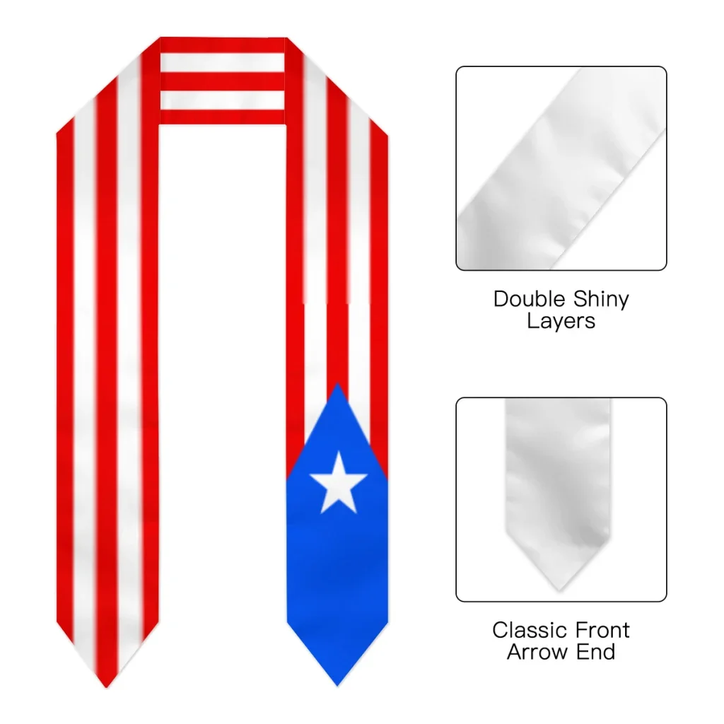 Graduation Sash Puerto Rico Flag scarf Shawl Stole Sapphire Blue with Stripe Bachelor Gown Accessory Ribbon 180*14cm