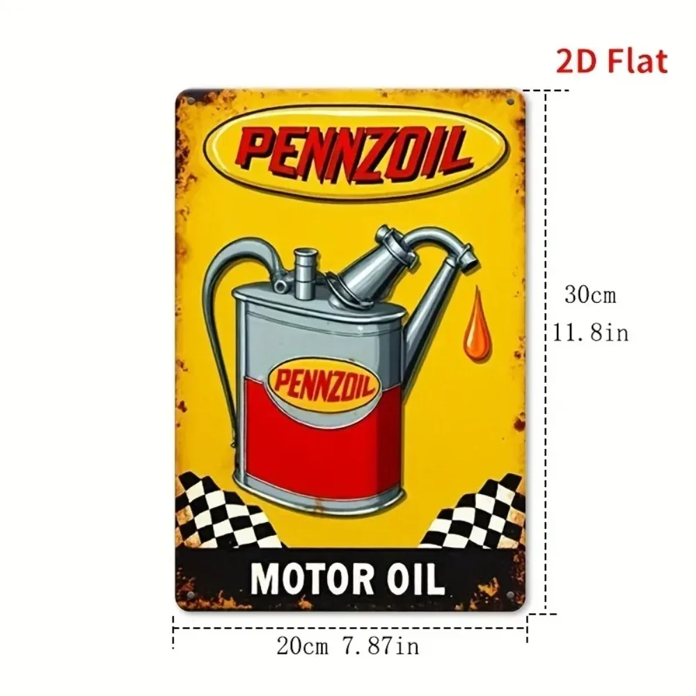 [2D Flat] Vintage Pennzoil Motor Oil Metal Sign, Retro Iron Wall Art, Durable Garage Decor for Man Cave, Bar, Restaurant, Home