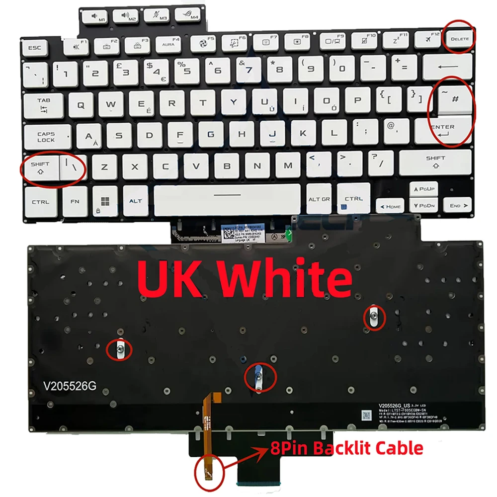 

UK Backlit Keyboard For ASUS ROG Zephyrus 15 G15 GA503 A503Q GA503QR GA503QS 16 G16 GU603 GU603HM 2021 White Keyboard