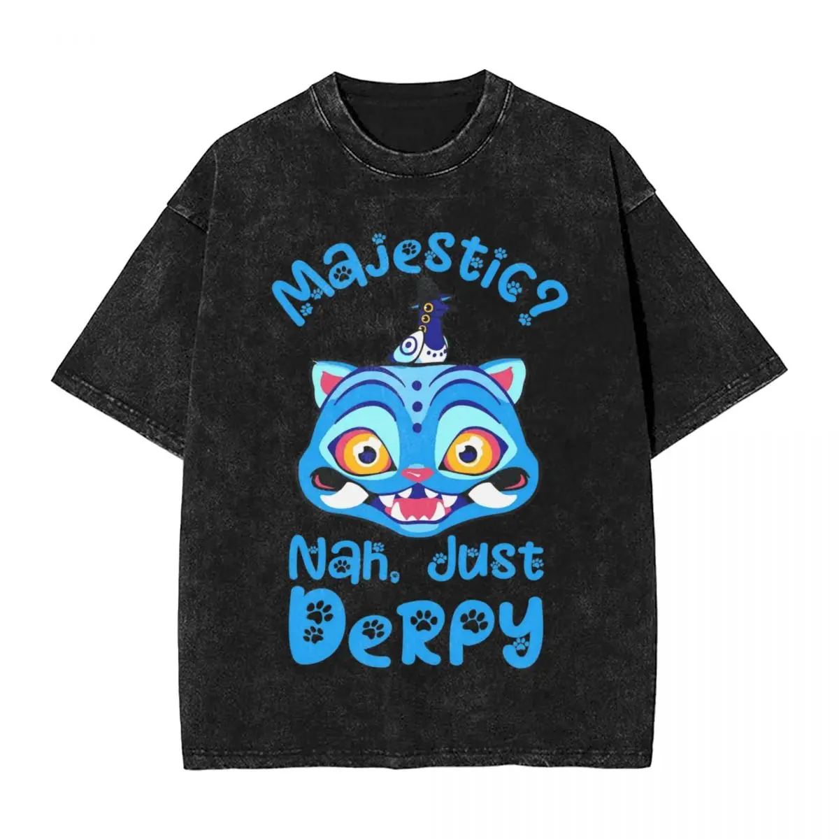 

Men Women T-Shirt Kpop Demon Hunters Derpy Blue Cat Washed T Shirts Harajuku Beach Tees Streetwear Cotton Tops Birthday Present