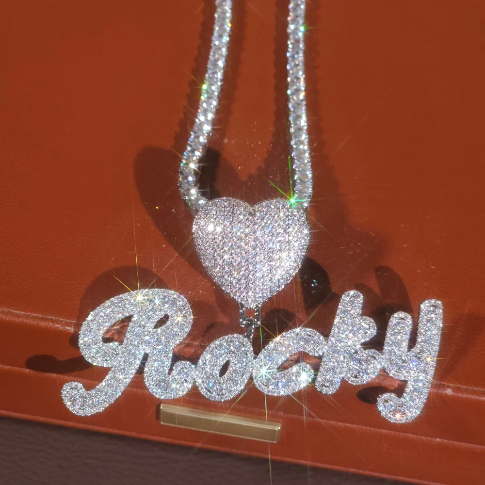 

ICE CHARMI Custom Heart Cursive Pendant Bling Cubic Zirconia Full Paved Accessory For Women Men Fashion Exquisite Jewelry