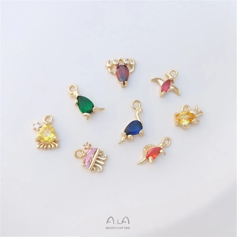 

Color Preservation 14K Gold Inlay Color Zirconium Dinosaur Marine Life Jellyfish Octopus Small Pendant Diy Jewelry Pendant