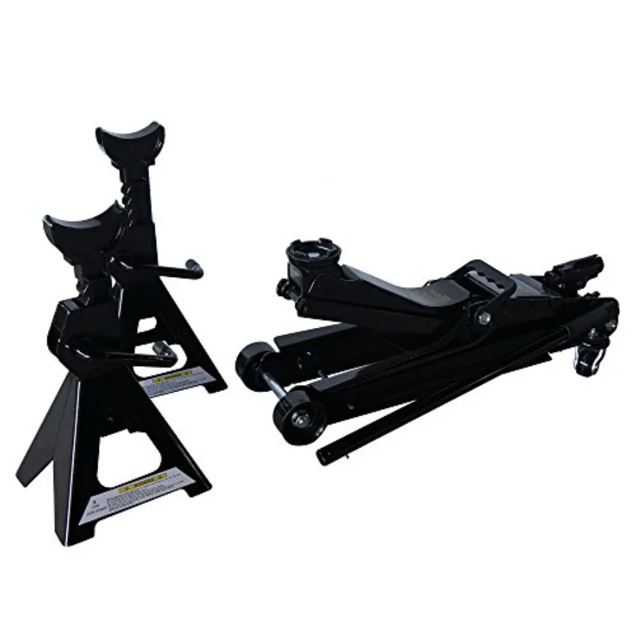 Car Floor Jack 2.5 Ton Steel Hydraulic Low Profile Rapid Pump Lift Tool Combo with 2 Jack Stands Tire Repair Kit for Garages Au
