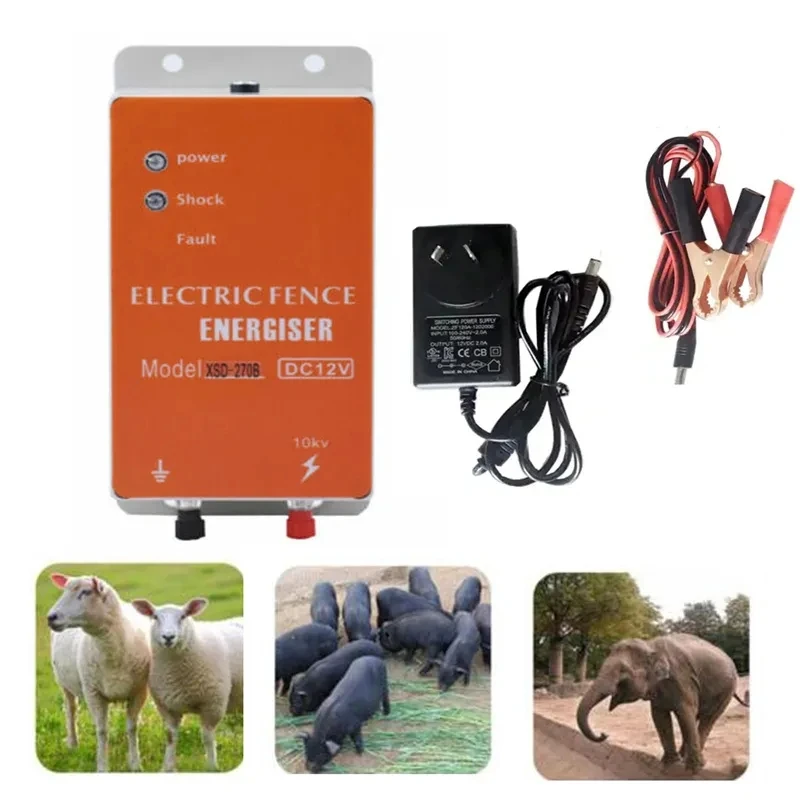 2In1 Electric Fence 0.5 Joules Energizer + 10M Undergruonding Lead Out Cable For Elephant Livestock Sheep Dog Pig Cattle Control