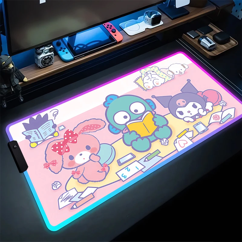 RGB Mouse Pad Hangyodon Kulomi Laptop Mat Gaming Mousepad Backlit Keyboard Gamer Table Pads Sanrio Cute Home Decor Girl style