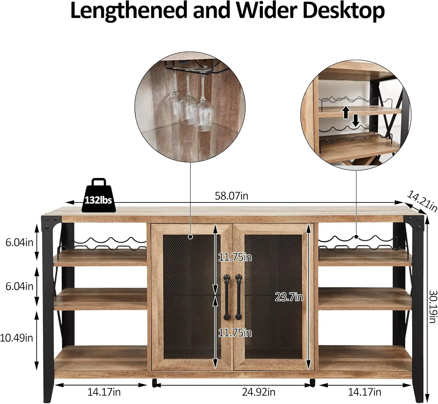 خزانة مشروبات مقاس 58 بوصة مع رف، وبار منزلي للمشروبات والنظارات، وخزانة بار القهوة في المزرعة