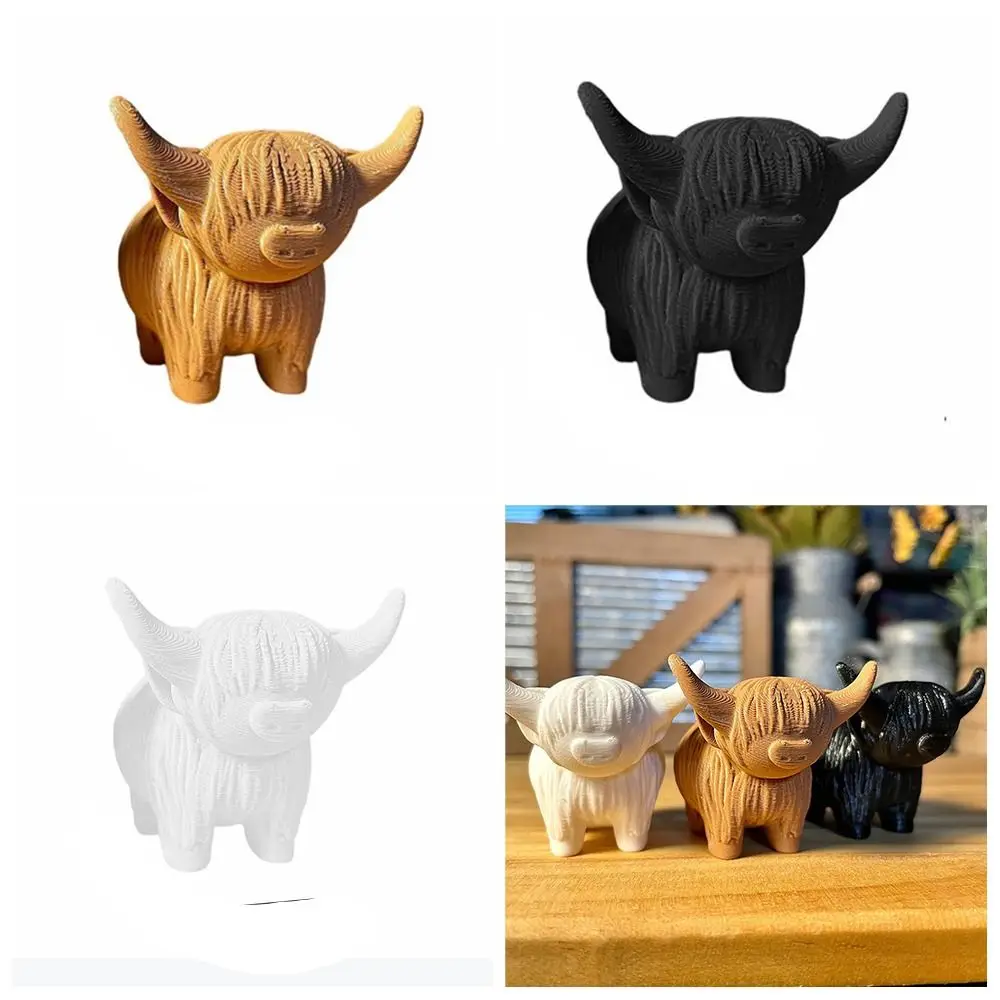 Creative Highland Cattle Cow Figurines Cute Mini Highland Cow Ornament Plastic Bathroom