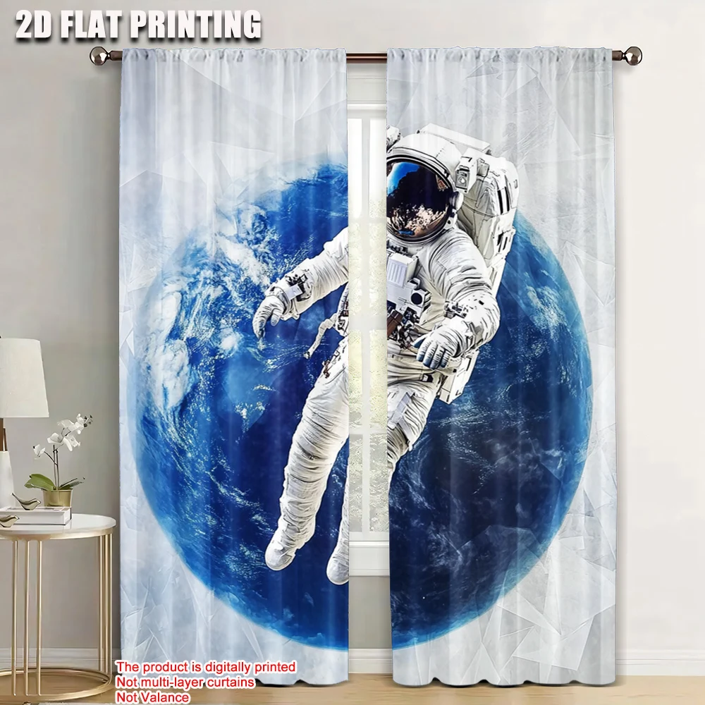 

2pc, Window Curtains Astronaut Versatile Polyester Fabric,Without Electricity Festive Holiday for Holiday Decor