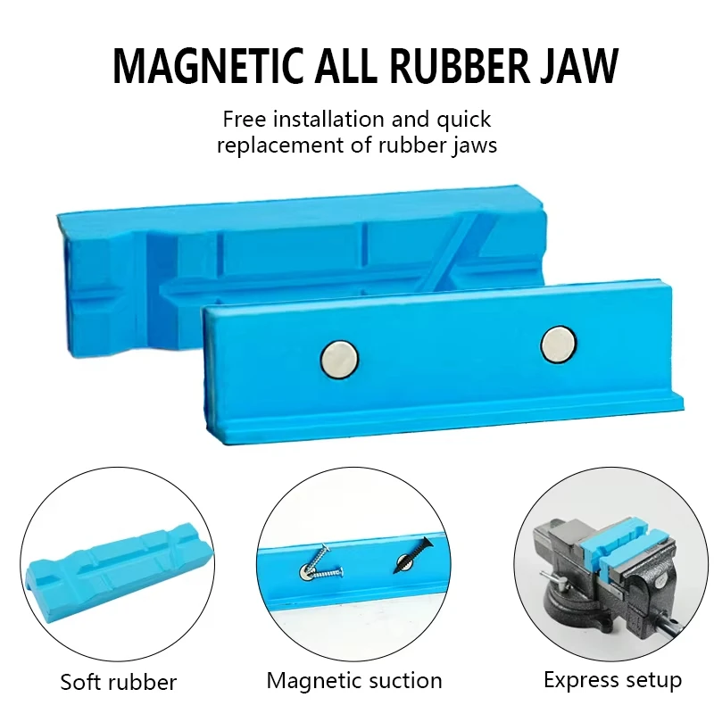Blue Rubber Magnetic Vise Protective Cover Strip Jaws for 2.5-6 Inch Hand Tools Bench Vise Accessory for Protection