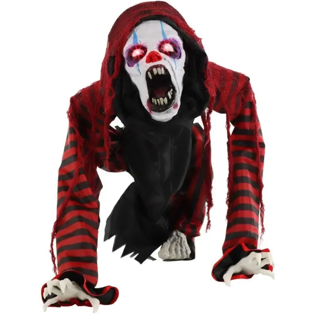 Halloween Decorations Squatting Clown Dog Halloween Animatronic with Movement,Sounds and Light-Up Eyes for Scary Halloween Decor