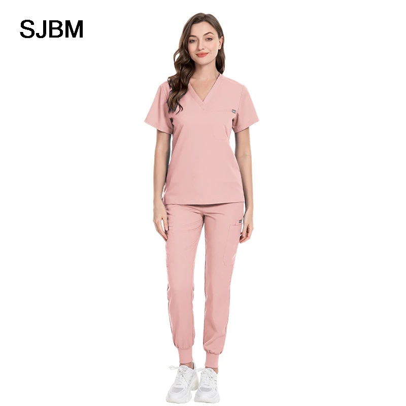 医療用スクラブセット、看護師用スクラブスーツ、病院医師用作業服、多色ジョギングトップパンツ、卸売医療サービススクラブ