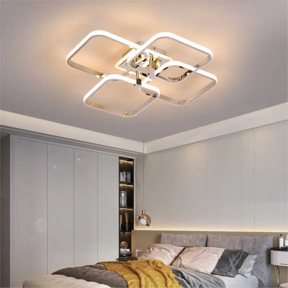 Modern Led Ceiling Lights Led Chandelier Ceiling Lamps For Living Room Bedroom Kitchen Gold/Chrome Square 4heads APP/Remote