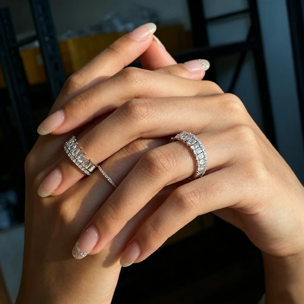 A Set Of 2 Pieces Water Drop Shaped Stone Band Rings Micro Pave Bling 5A Cubic Zirconia For  Women's Wedding Rings Jewelry