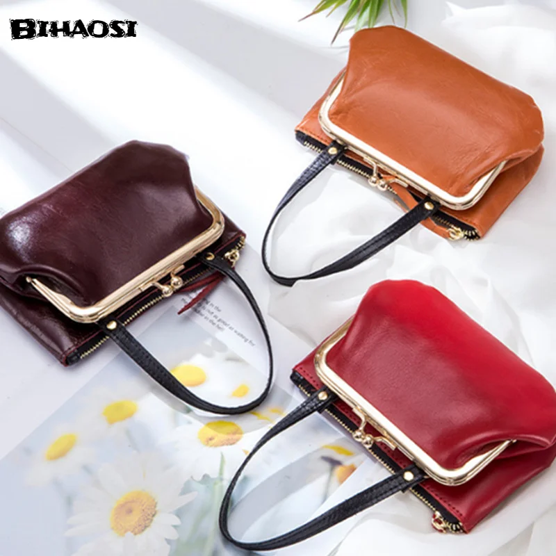 Leather Coin Change Wallet Mini Real Pickup Bag Portable Cosmetic Mouth Red Envelope Earphone Storage Bag Coin Purse Mini Bags