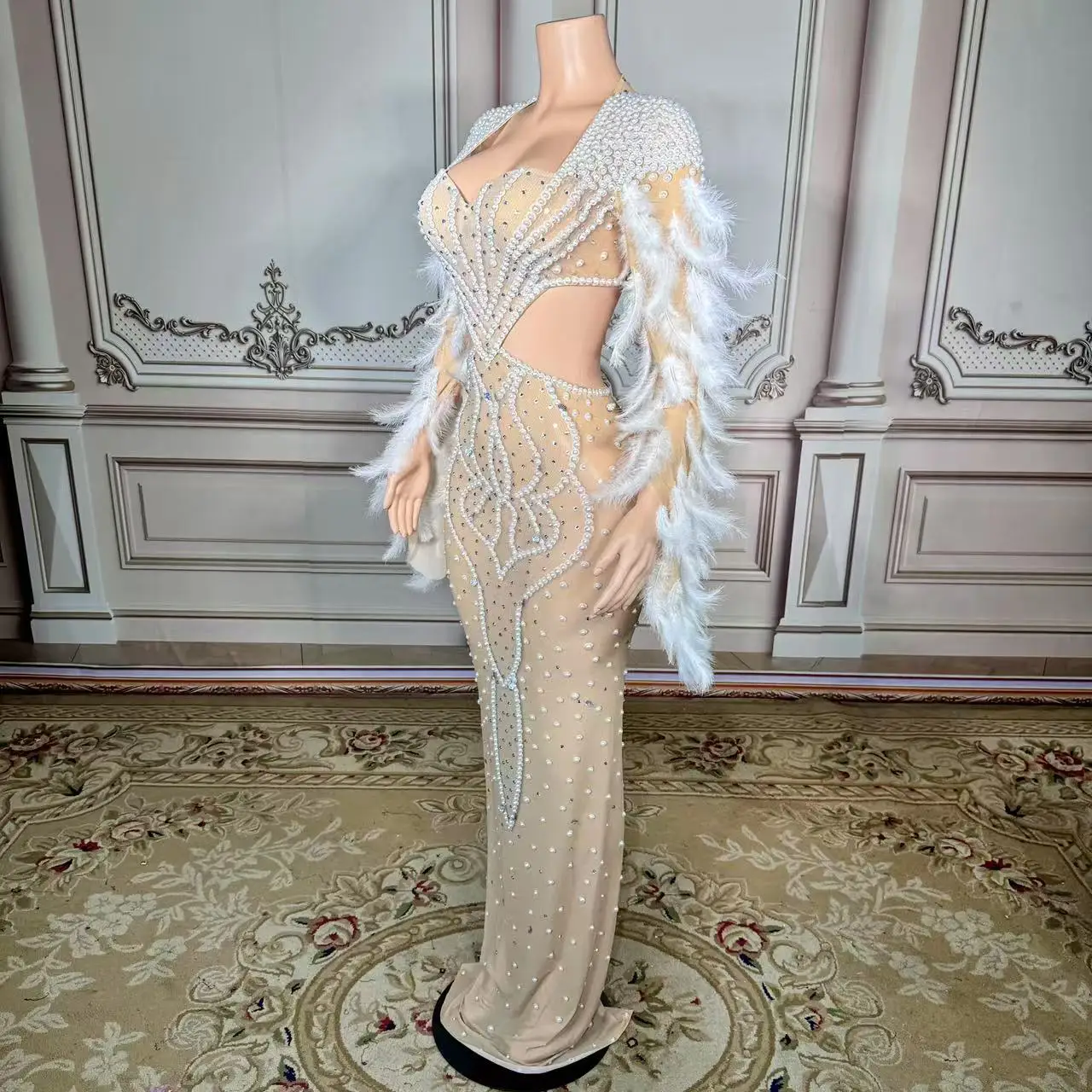 

Latest Dress Designs for Ladies Beaded Rhinestone Dress Long Mermaid Evening Gown Lingerie Bodysuits Dress Party