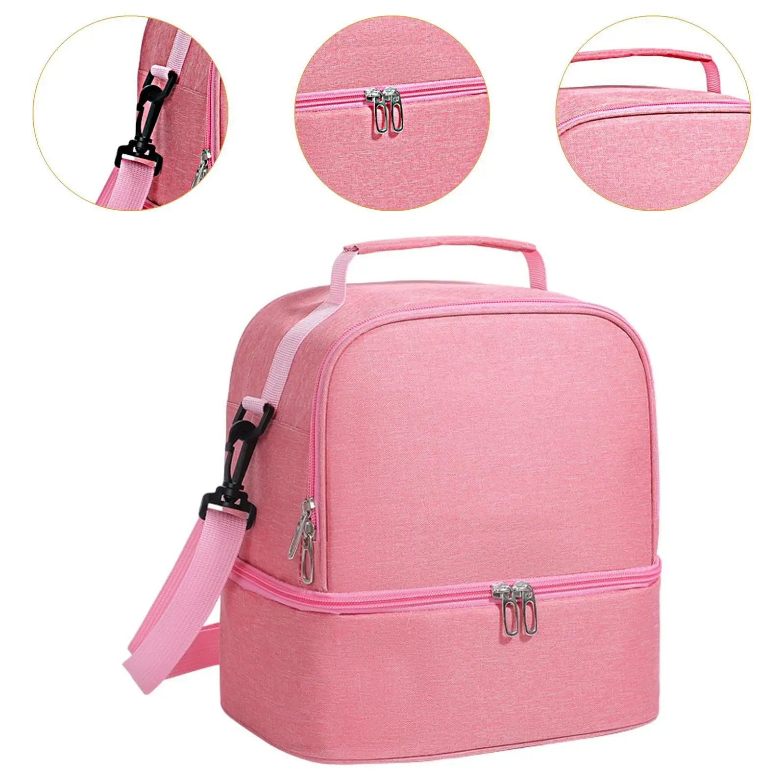 Insulated Lunch Bag Double Layer Cooler Large Capacity Adult Lunch Box Double Deck Lunch Box for Picnic Fishing Travel Hiking