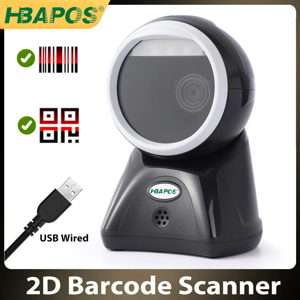 Desktop Barcode Scanner with Adjustable Scanning Head, Plug & Play Hands-Free Barcode Reader for Computers, PC, Laptop, POS
