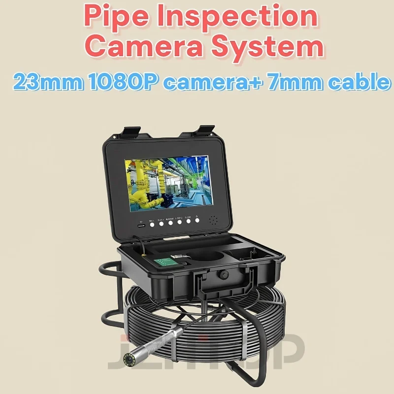 

AHD 2MP 1080P Drain Sewer Pipe Inspection Camera System 10.1'Monitor 23mm Video Endoscope 7mm Cable Self Leveling