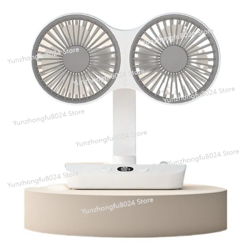 

New Dual-head USB Charging Model, Large Wind Electric Fan, Desktop Fan, Shaking , Light Sound