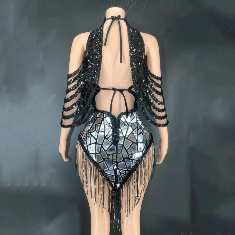 Parkly Pailletten Turnpakje Bling Sexy Dans Franjes Bodypak Verjaardag Outfit Zangeres Podiumkleding