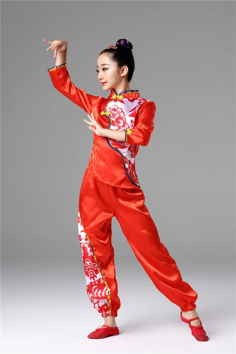 Traditional Chinese Yangko Folk Dance Costume Female Fan Dance National Hanfu Clothing Classical Red Waist Drum Square Dance