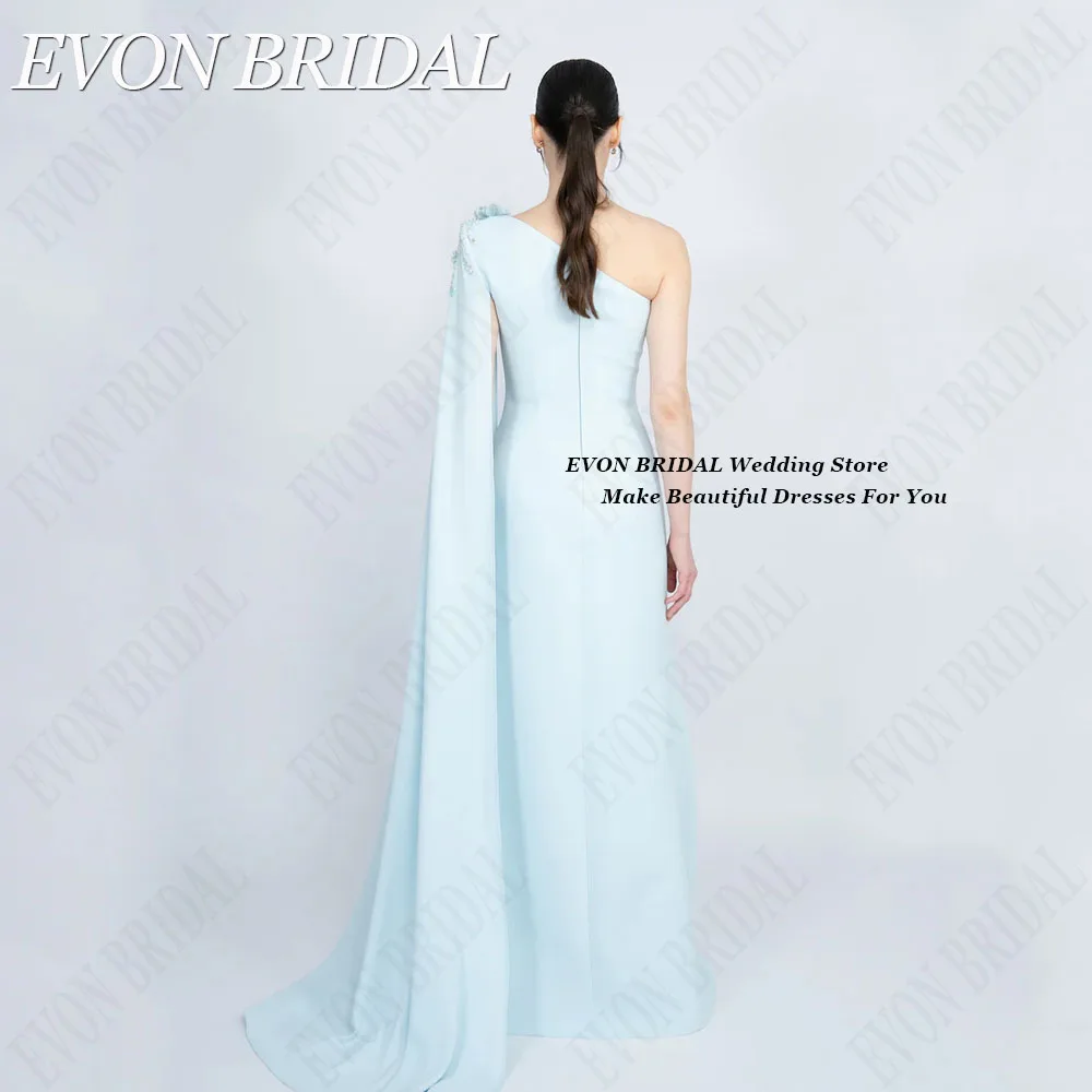 EVON BRIDAL Mermaid Celebrity Dresses With Cape Saudi Arabia Woman One Shoulder Side Split Satin Formal Evening Gown Custom