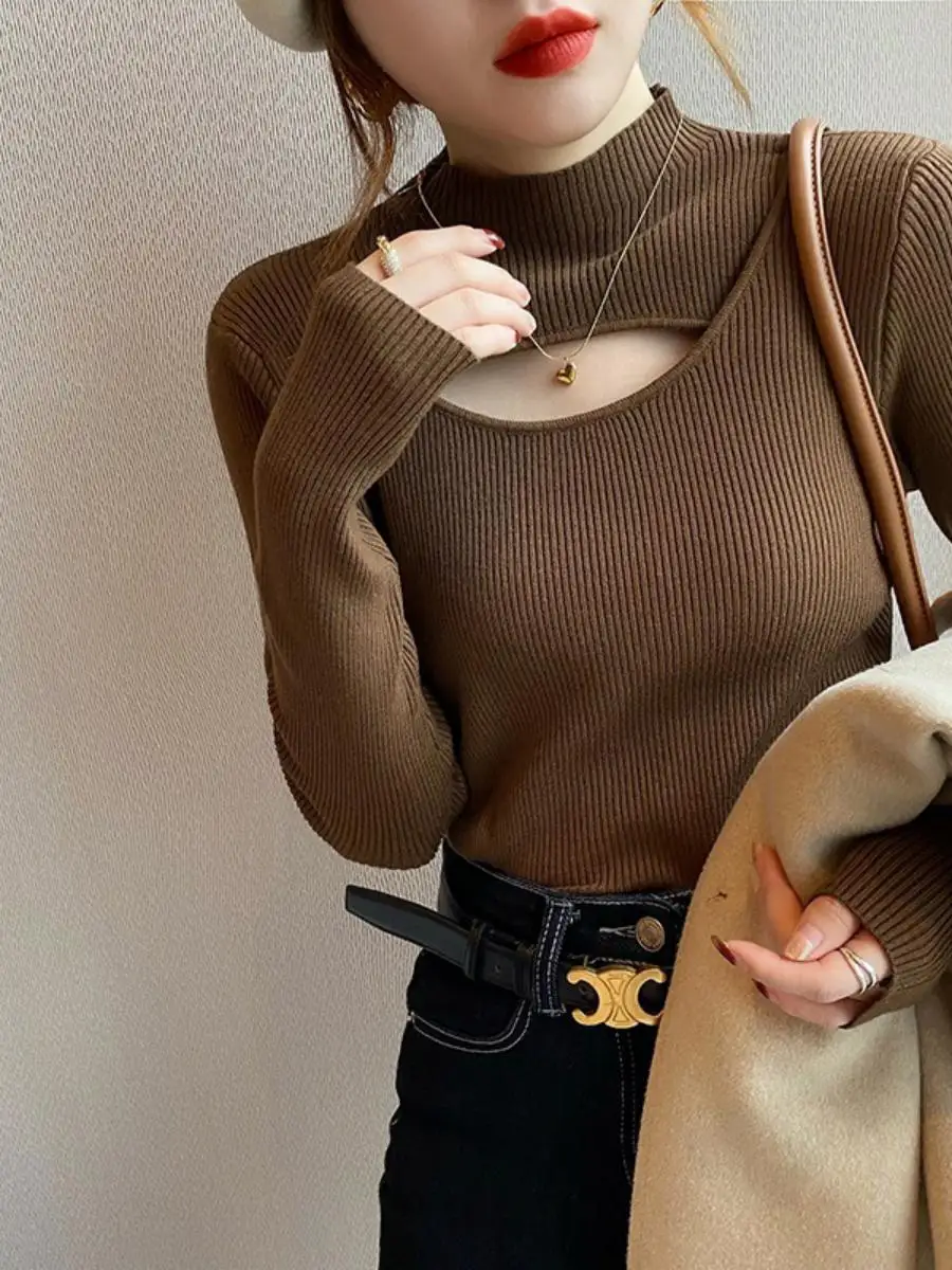 

Sexy Knitted Base irt Women's f High Collar Sweater Design Sensual Inner Wear Autumn Winter Faion Small ence
