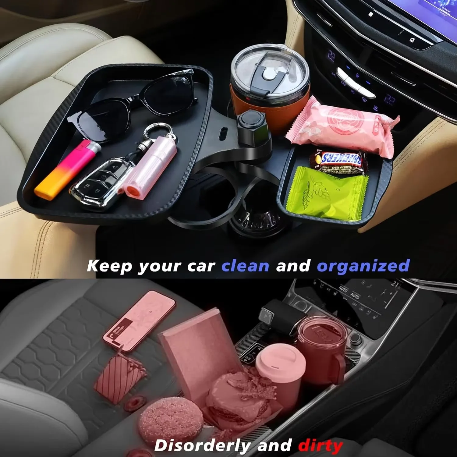 Foldable Car Cup Holder Tray Expandable Drink Stand with Phone Holder  Food Plate Rotatable Vehicle Table Organizer Road Trip