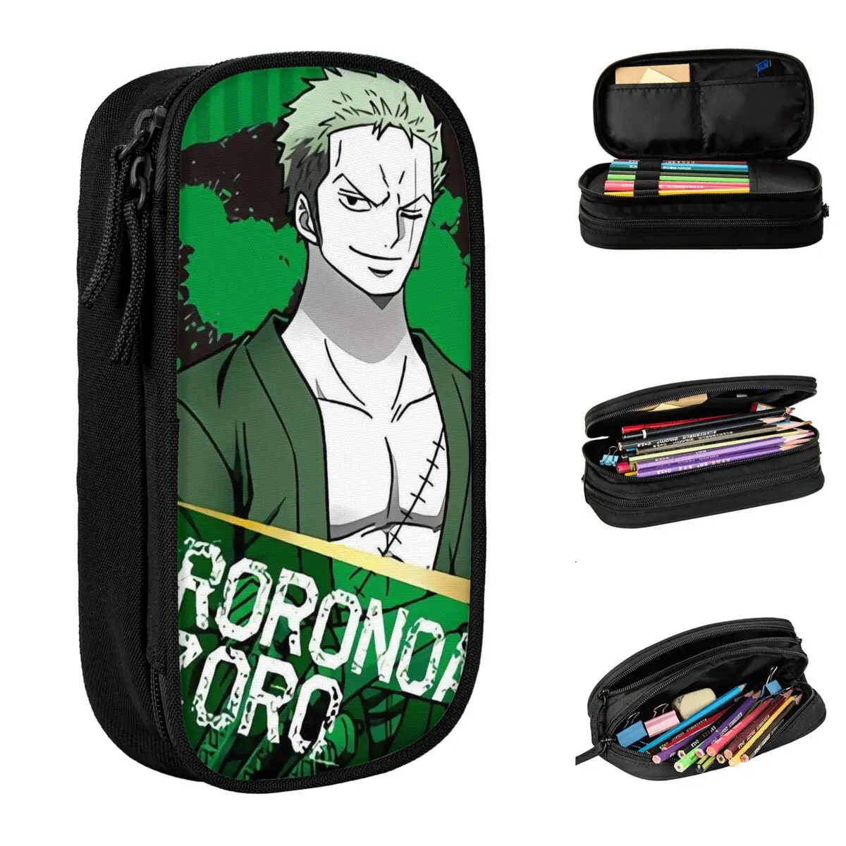 

Large-capacity Pen Box Luffyed Zoros Choppers School Accessories Double Layer Pencil Case Stationery Make Up Bag Suprise Gift
