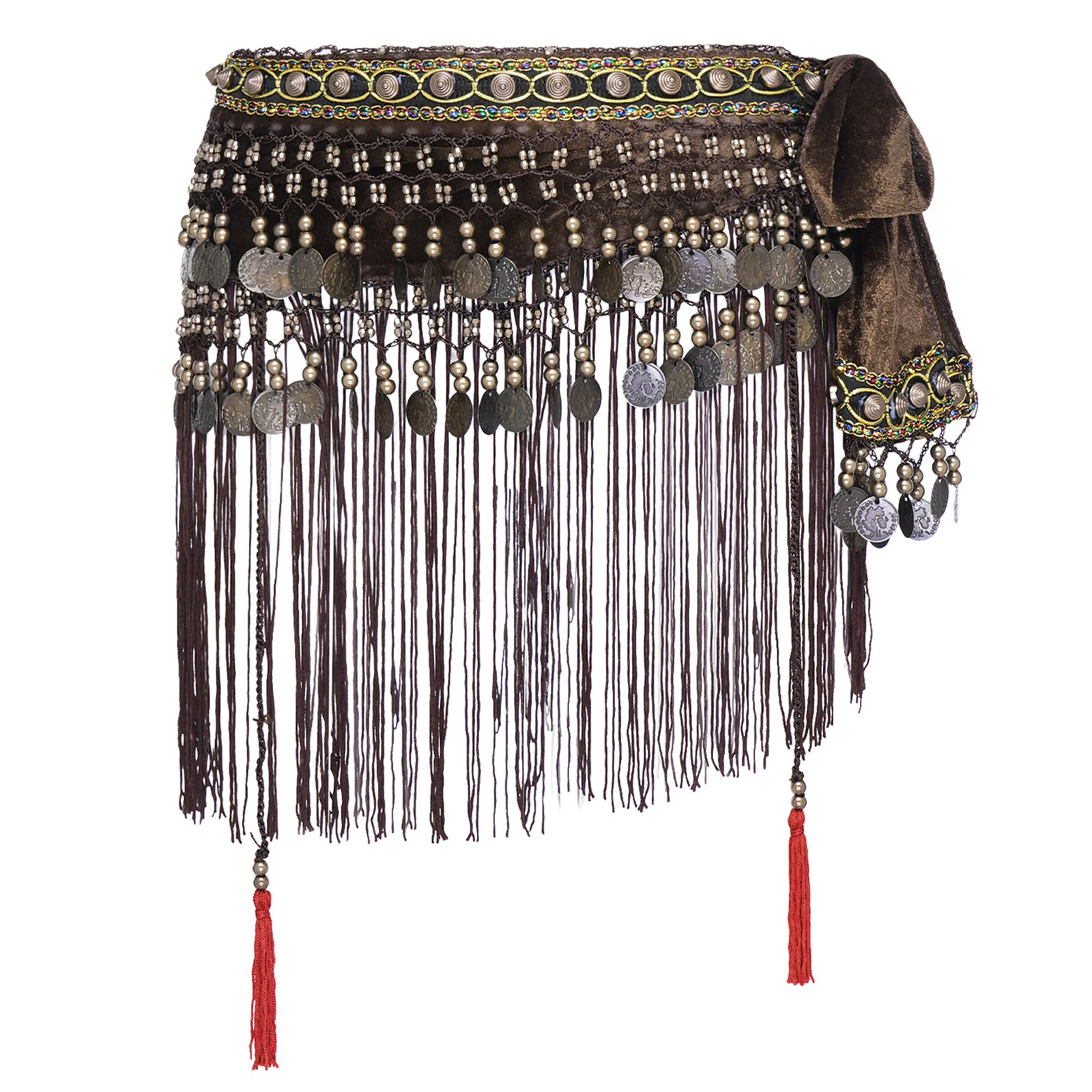 

Womens Belly Dance Waist Chain Tribe-style Detail And Tassel Self-lacing Hip Scarf Waist Skirt for Folk Dance India Dance Shows