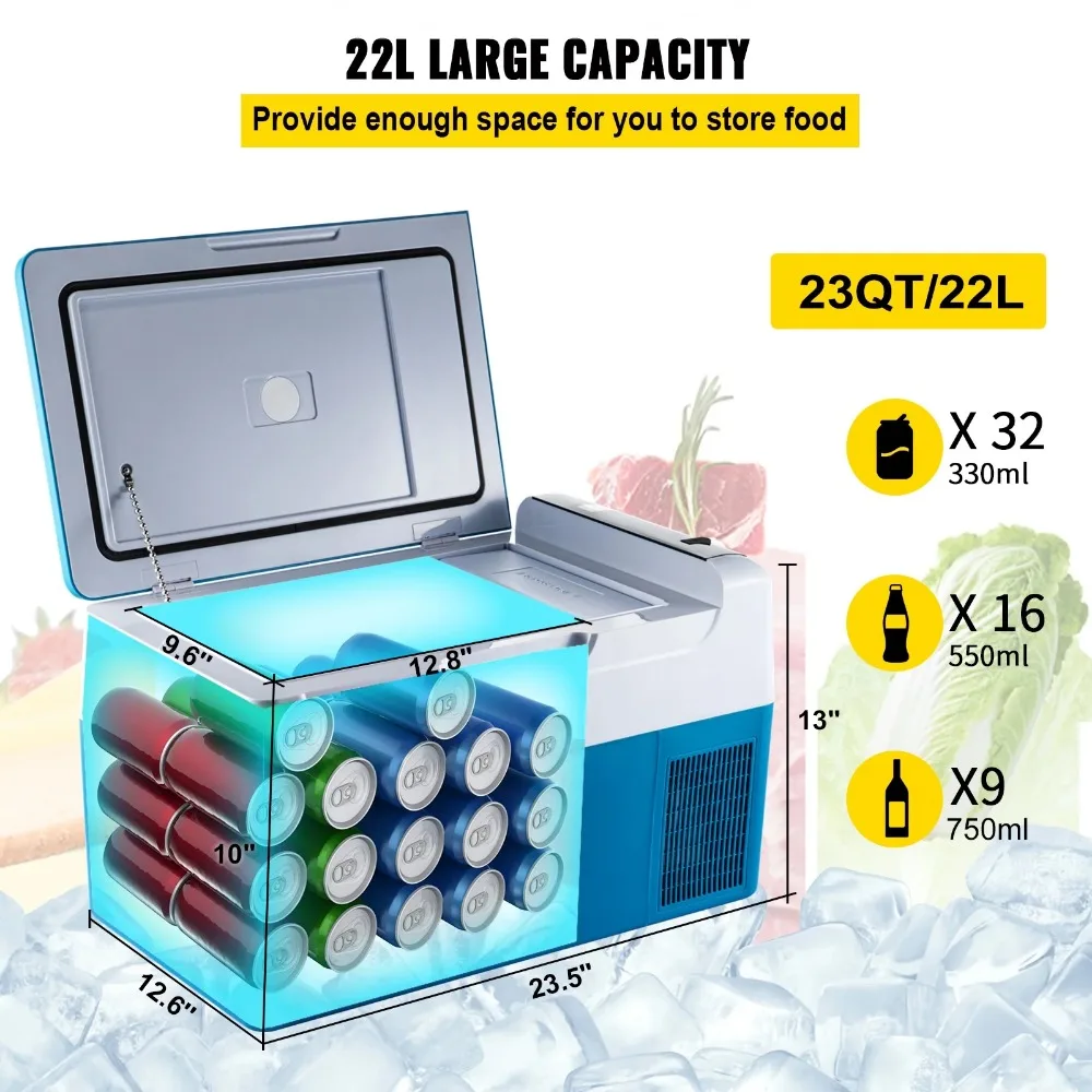 2024 휴대용 자동차 냉장고, 23 쿼트 RV 냉장고, 12/24V DC 및 110-240V AC 차량 트럭 보트 미니 전기 쿨러, 22L 신제품