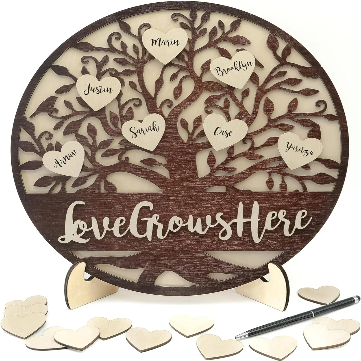 Beautiful 3D Wooden Family Tree  Love Grows Here - Day Decor Gift for Mom, Grandma, Nana. Wonderful Christmas Gift Idea for Gran