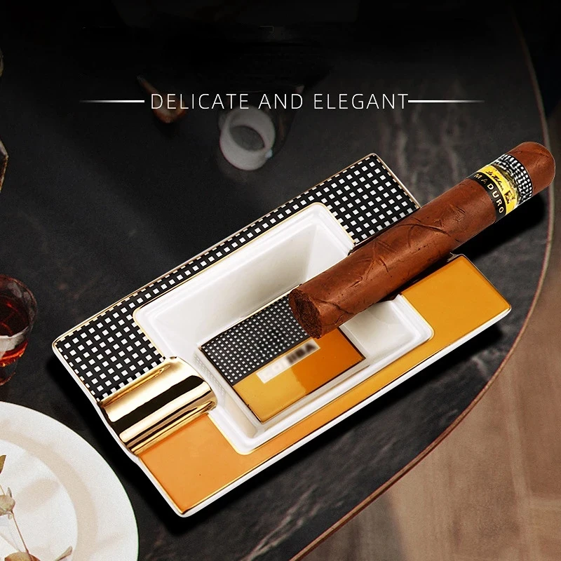 Ceramic Cigar Ashtray 2 Slots Rectangular Cigar Tools Ash Tray Smoking Accessories