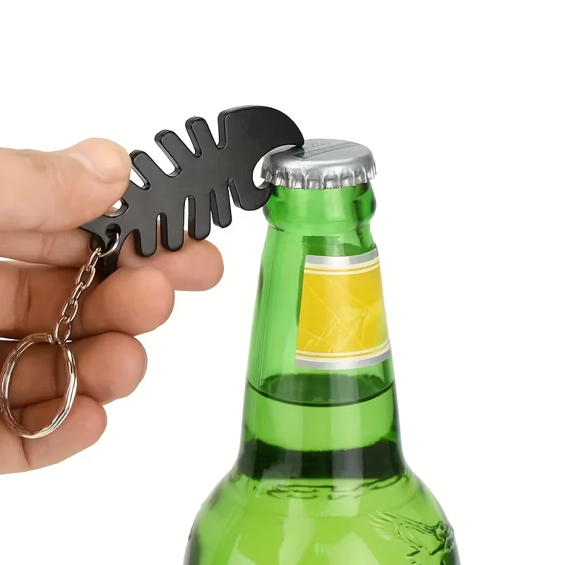 12PCSAluminum alloy mixed color set Fishbone Bottle Opener Keychain beer bottle opener，Men's Bar Gifts，Husband、Dad、My boyfriend'