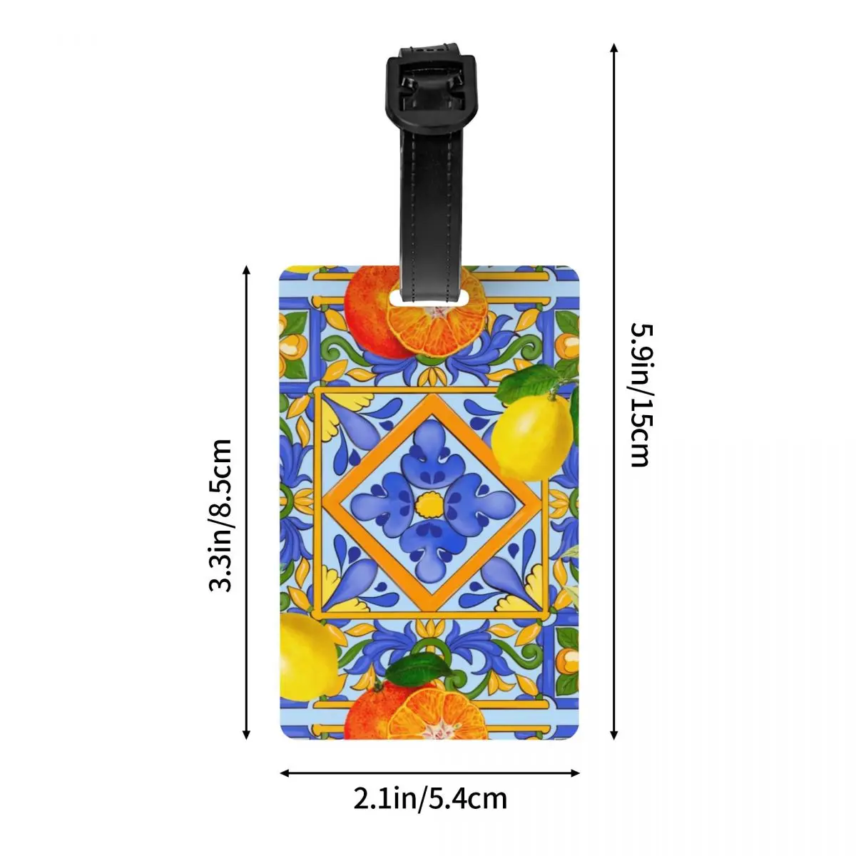 Carreaux siciliens personnalisés, étiquette de bagage avec carte de visite, couverture de confidentialité, étiquette d'identification pour sac de voyage, valise, fruits d'été, oranges, citrons