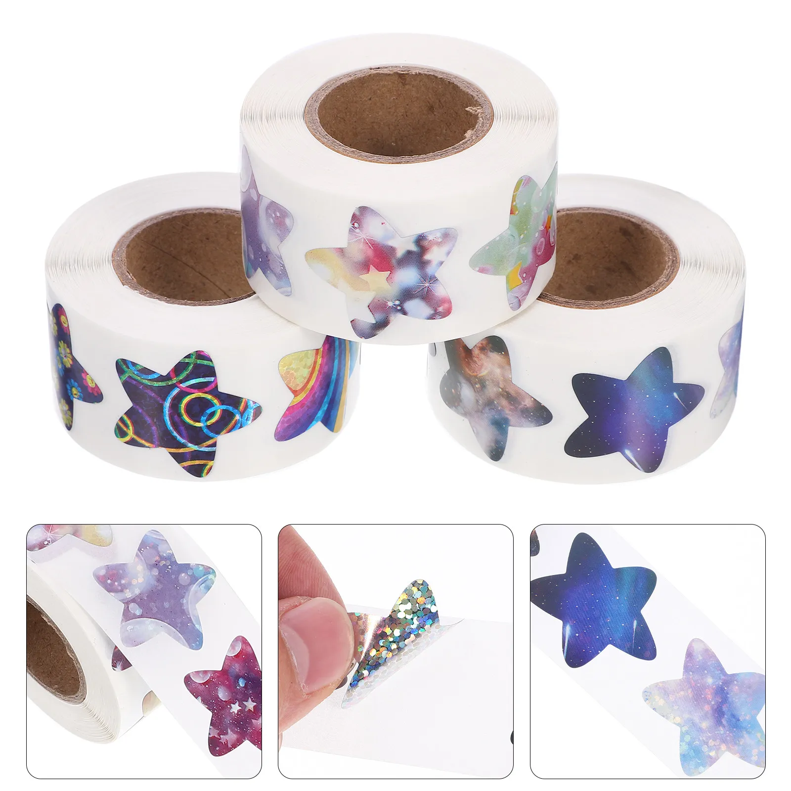 

3 Rolls Star Sticker Decorative Award Reward Removable Pentagram Prints for Teachers Students Incentive Motivation Kindergarten