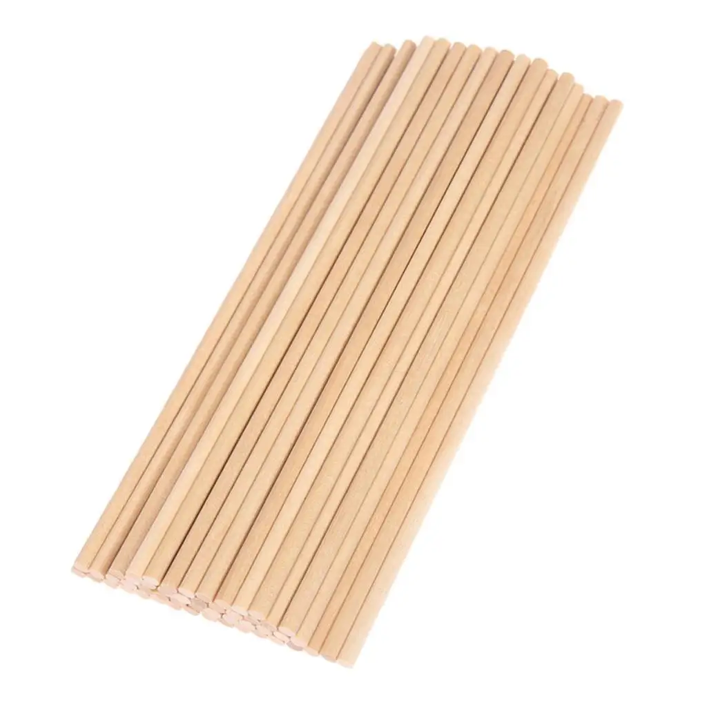 50Pcs Round 5mm Thick Unfinished Wood Stick Wooden Dowel Rod for Kids Model Making DIY Craft Home Wedding Party Decoration